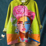 Giulia | Lässiges T-Shirt mit Frida-Porträt in Ölmalerei-Print