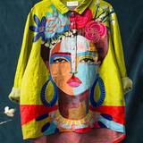 Giulia | Lässiges T-Shirt mit Frida-Porträt in Ölmalerei-Print