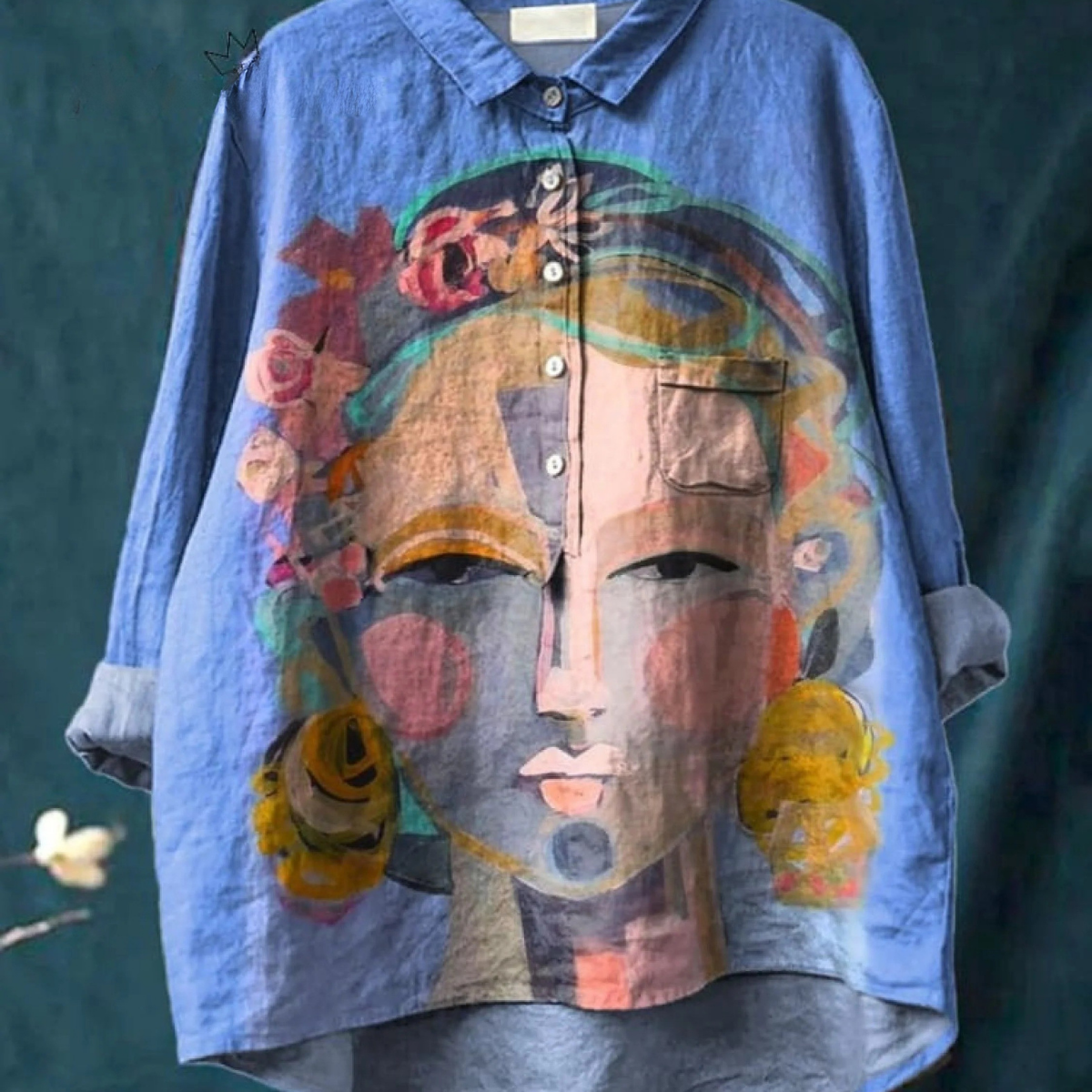 Giulia | Lässiges T-Shirt mit Frida-Porträt in Ölmalerei-Print