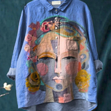 Giulia | Lässiges T-Shirt mit Frida-Porträt in Ölmalerei-Print