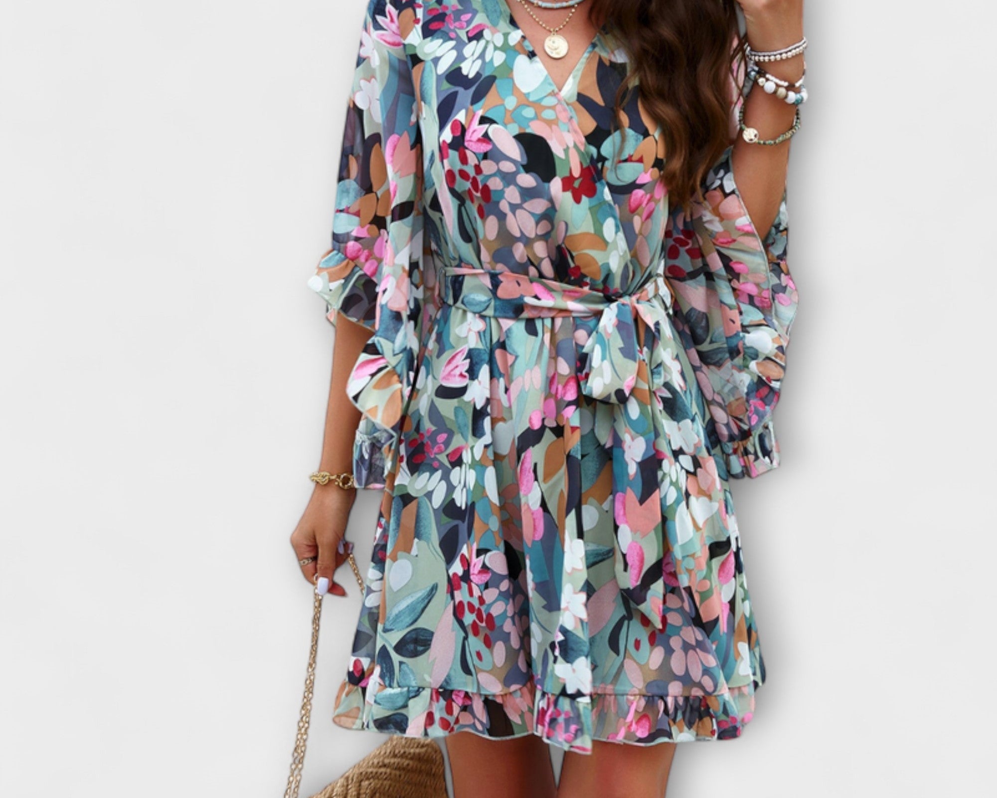 Lina - Damen Midi Kleid mit Blumenmuster