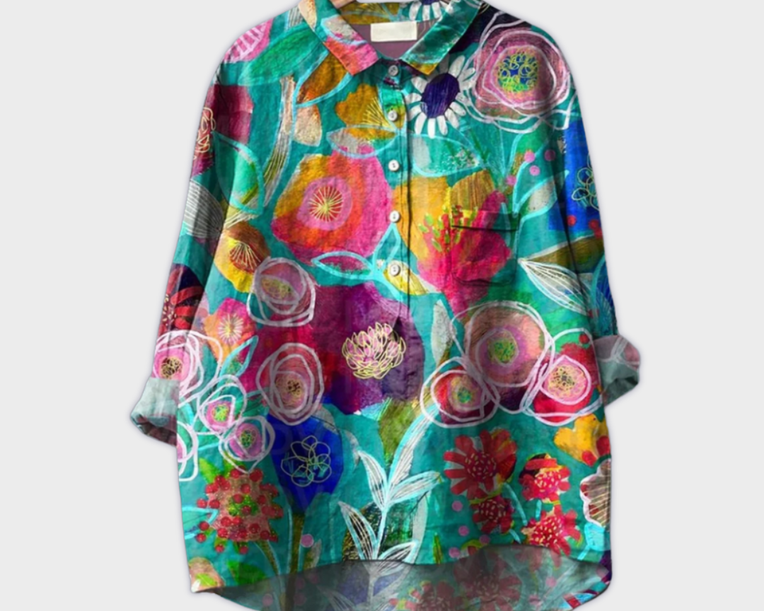 Magdalena - Handgemachte Damenbluse mit floralem Design