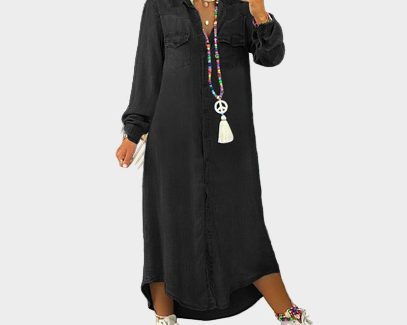 Maxi-Denim-Kleid mit langen Ärmeln