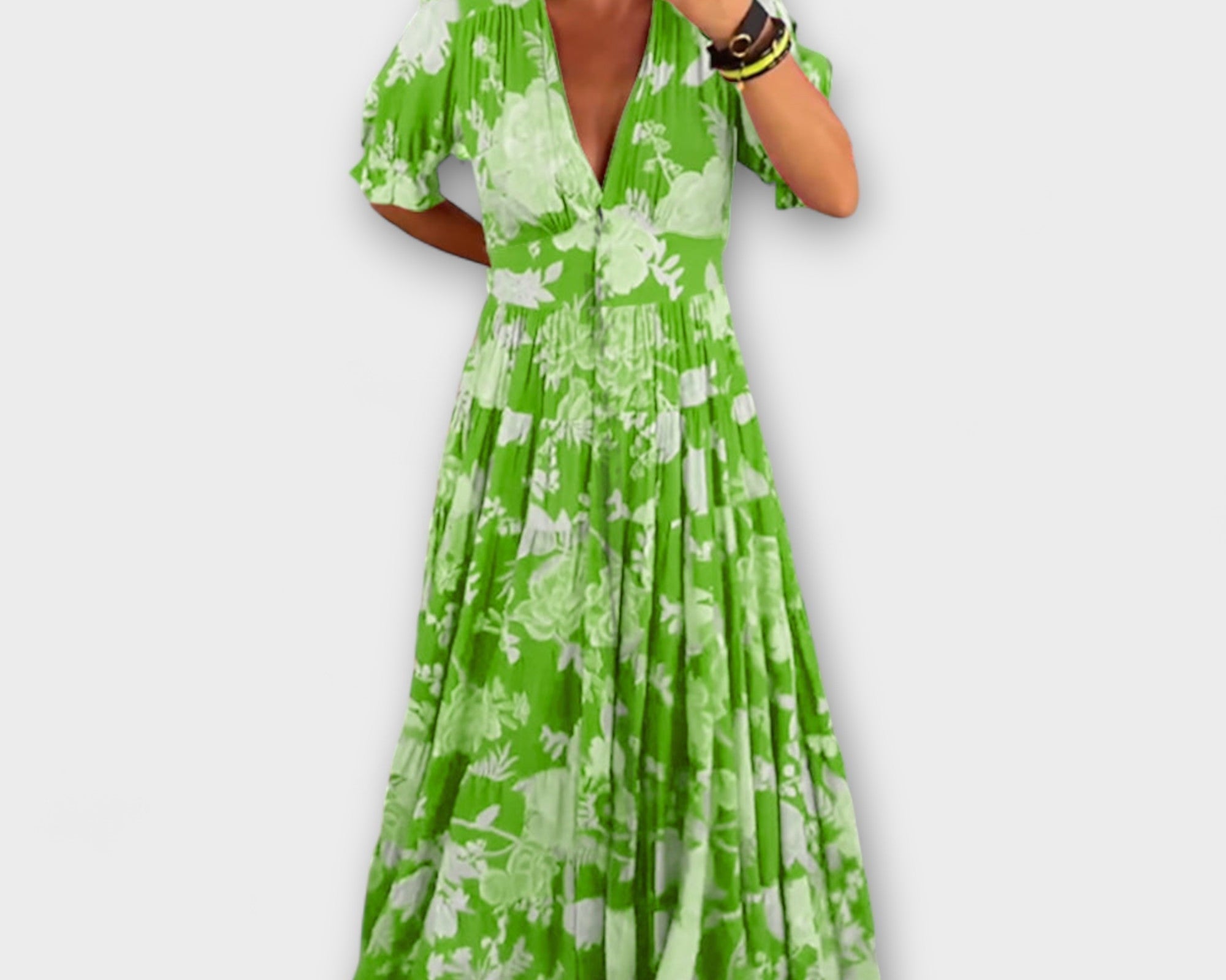Catrisa - Floral Print V-Ausschnitt Taschenkleid
