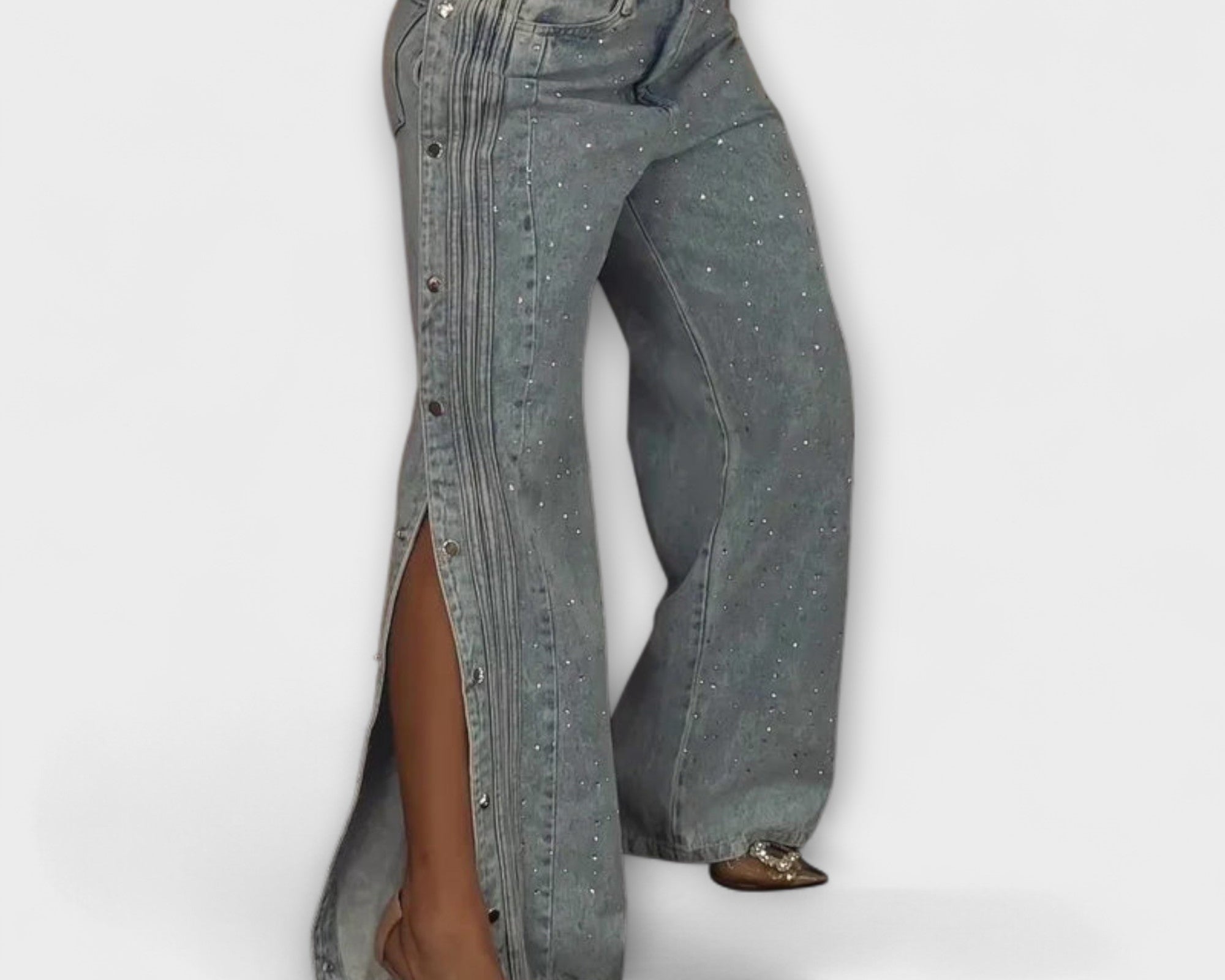 Nola - Mit Strass verzierten High-Waisted Jeans mit seitlichen Knöpfen