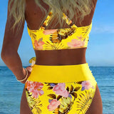 Bikini mit kontrastierendem Blumenmuster und Schlitz