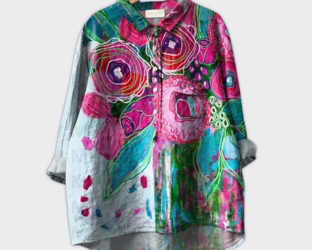 Magdalena - Handgemachte Damenbluse mit floralem Design