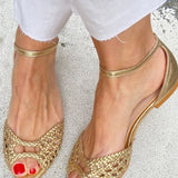 Eliane | Goldene Sandalen mit Flechtdesign