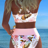 Bikini mit kontrastierendem Blumenmuster und Schlitz