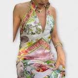 Ayla - Blumenmuster Ärmelloses Offenes Rücken Maxikleid
