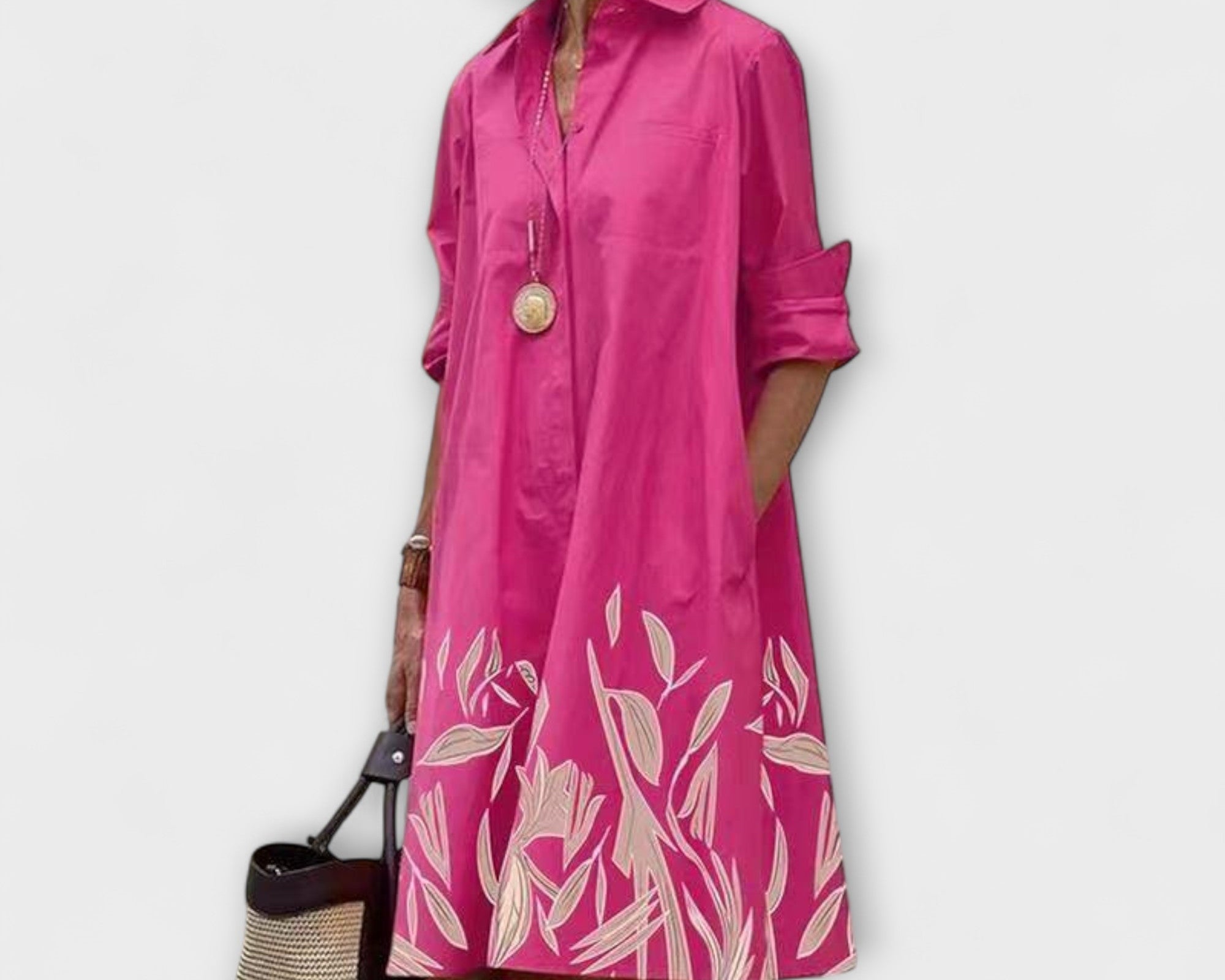 Modernes Hemdkleid mit Kragen und Dreiviertel-Ärmeln