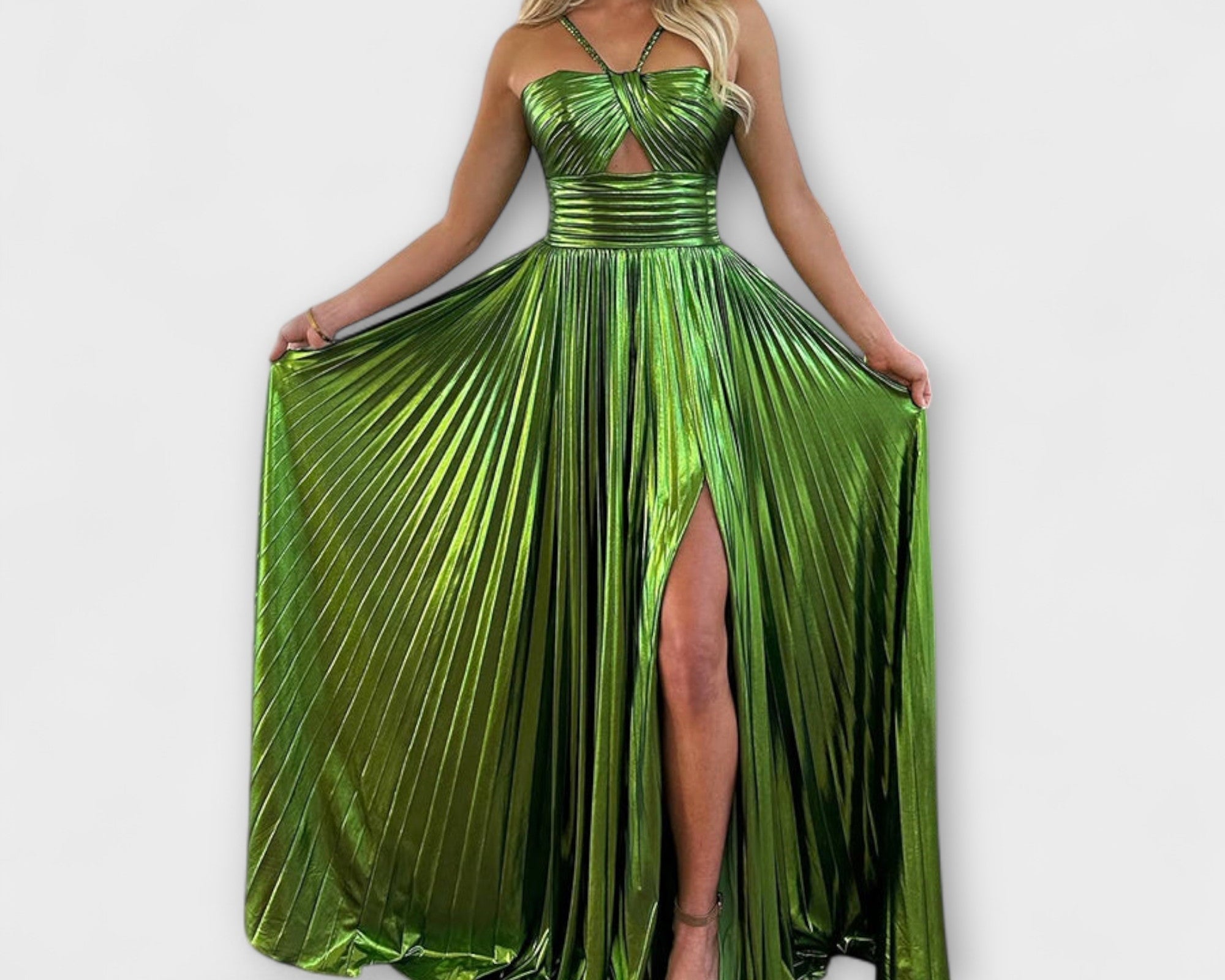 Maxikleid mit Metallic-Stoff
