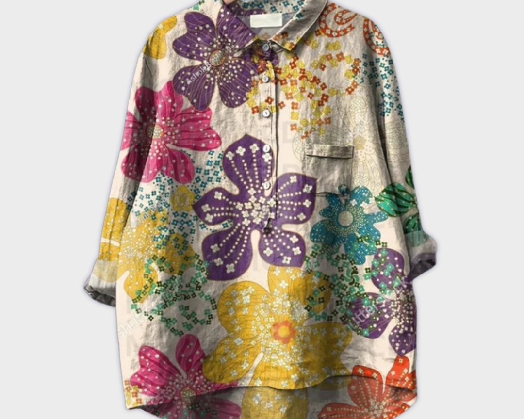 Magdalena - Handgemachte Damenbluse mit floralem Design