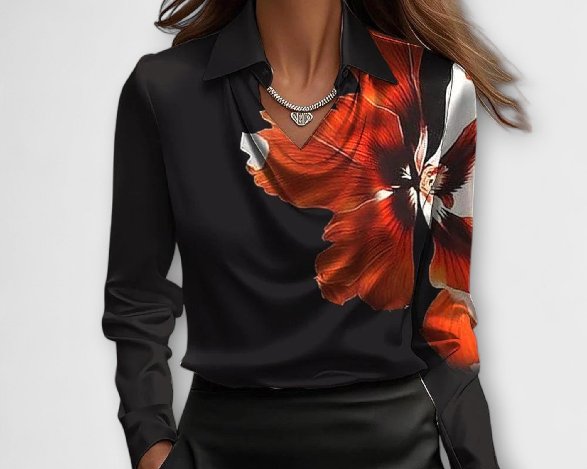 Meli - Glänzende Bluse mit gerafftem Kragen