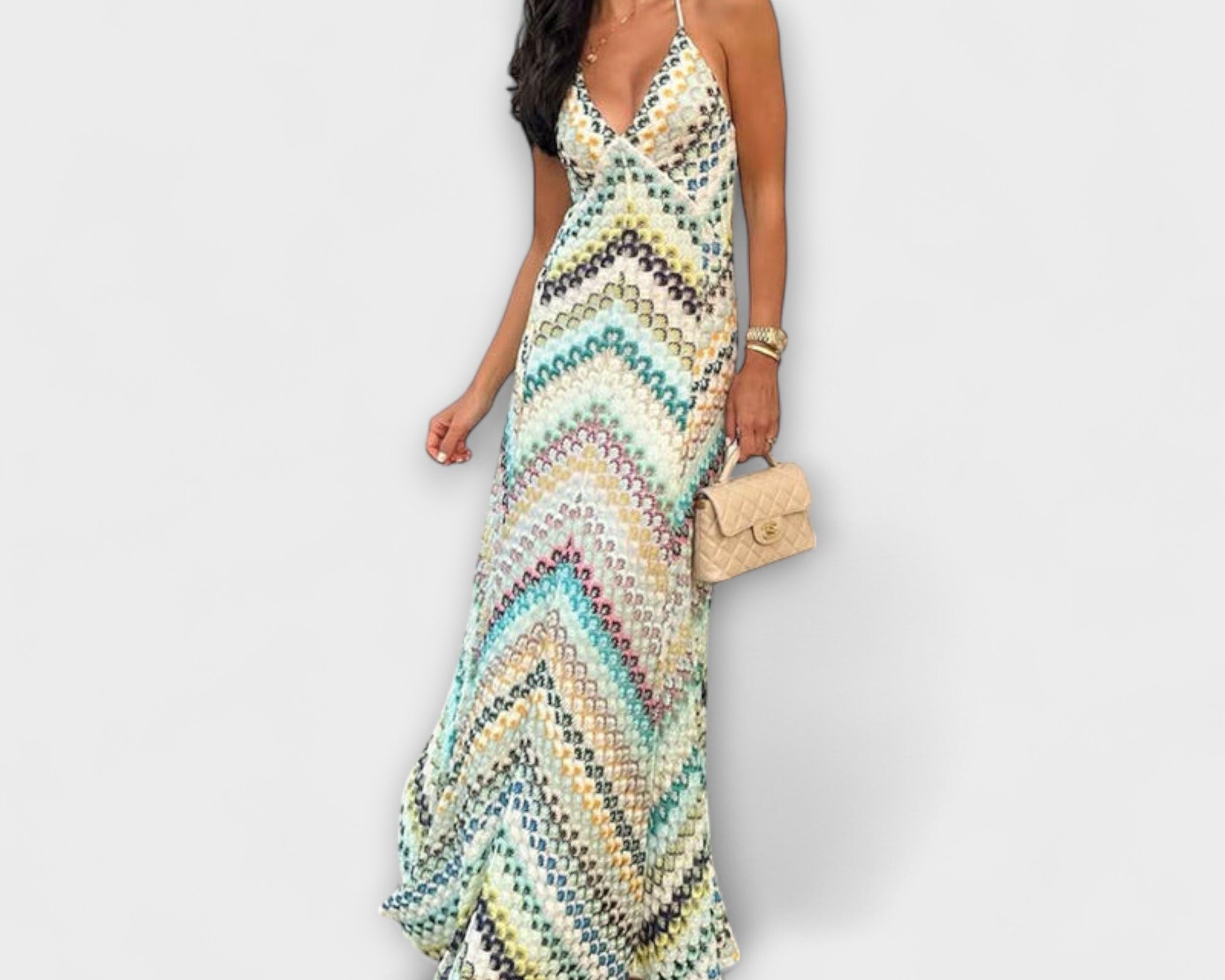 Remi - Missoni Buntes Fischgrätenmuster Maxikleid