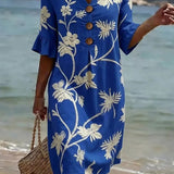Blaues Freizeitkleid mit floraler Leichtigkeit