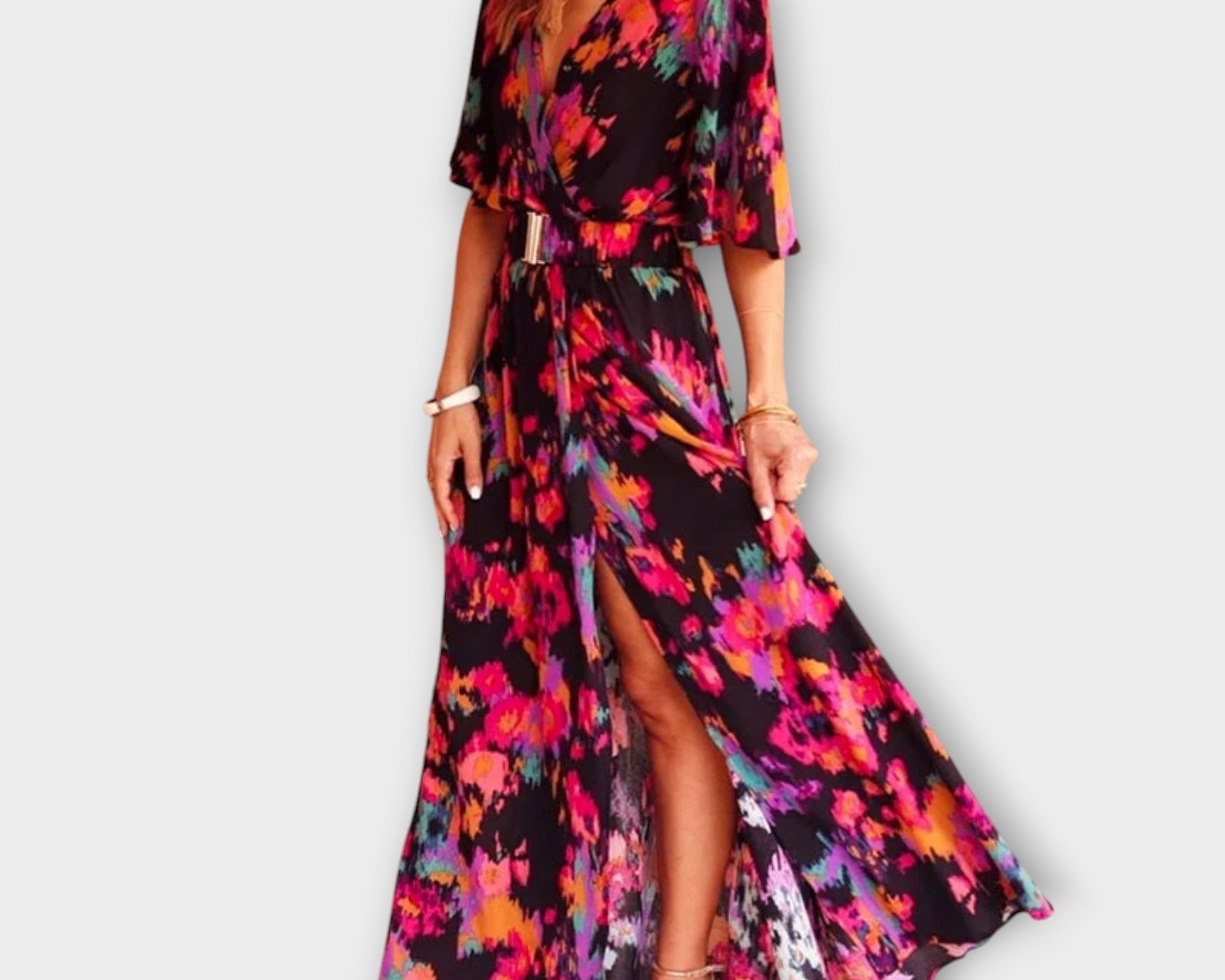 Sabine - Stilvolles Wickel-Maxikleid mit fliessendem Design