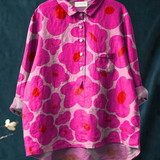 Brigitte | Lässige Damenbluse mit leuchtend rosa Blumenmotiv