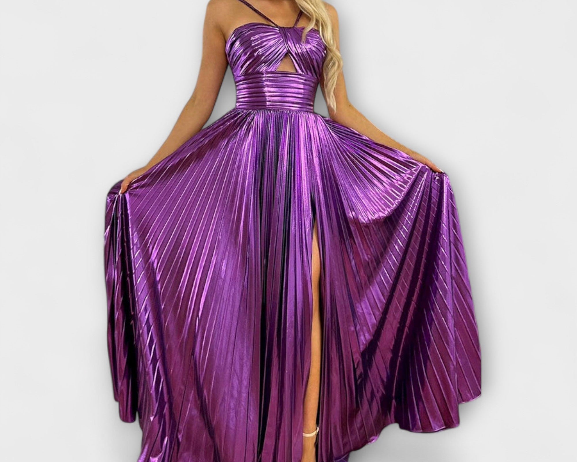 Maxikleid mit Metallic-Stoff