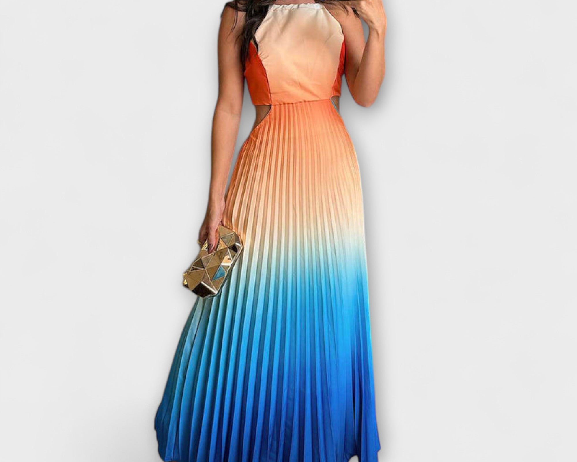 Haven - Schickes Rückfreies Krawatten-Gradient Faltenmaxikleid