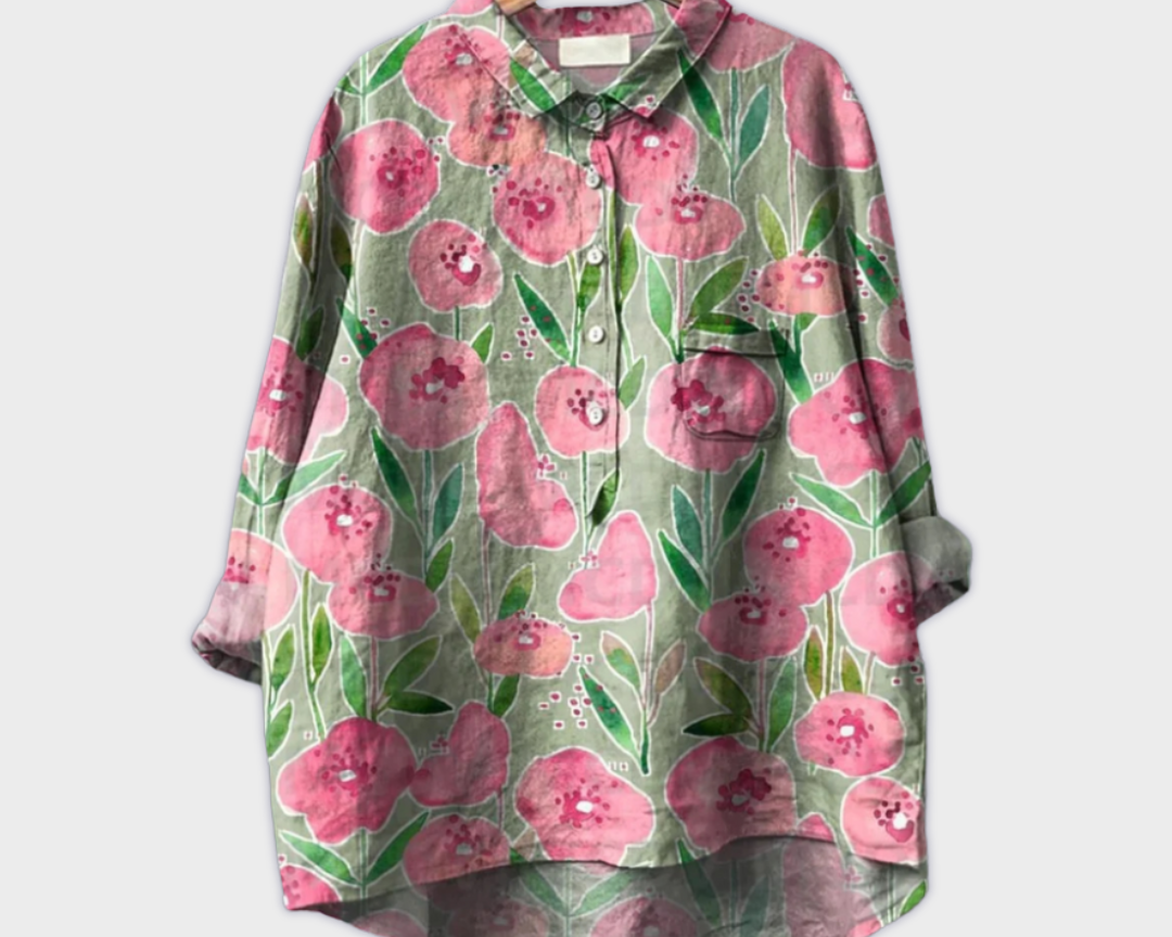 Magdalena - Handgemachte Damenbluse mit floralem Design