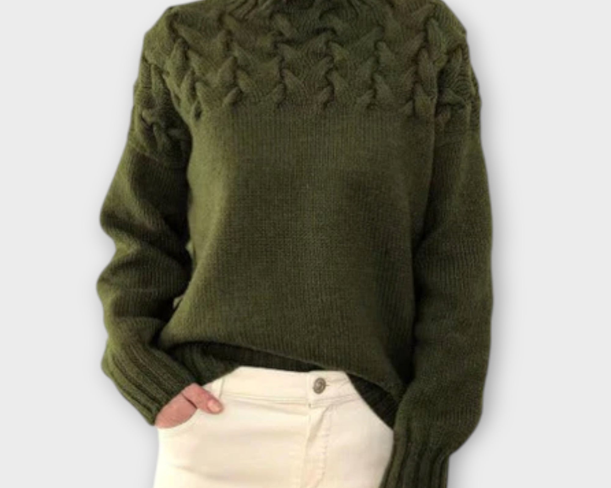 Eva - Damenpullover mit Zopfstrick-Detail