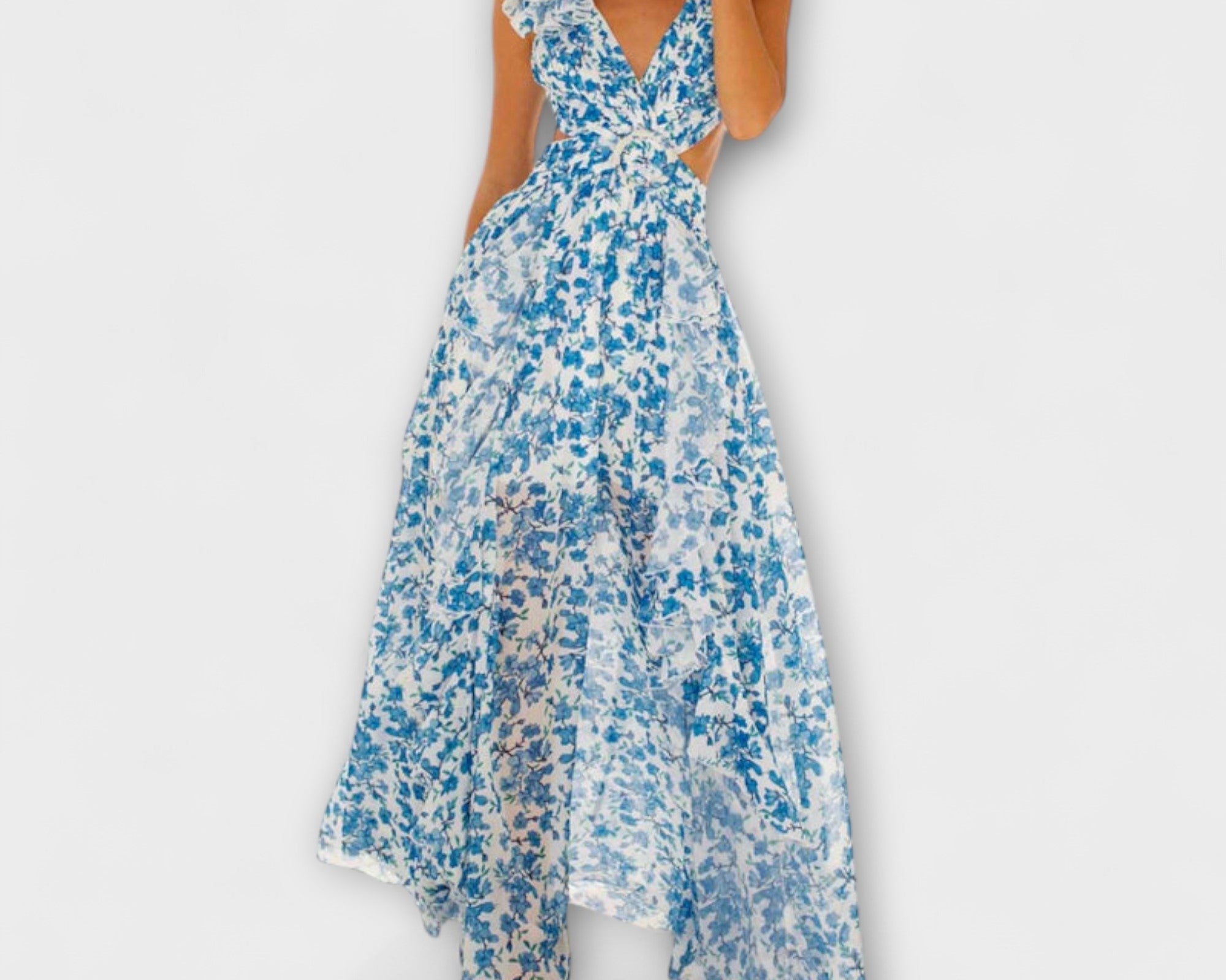 Elin - Maxikleid mit Rüschensäumen und Cut-Out-Details