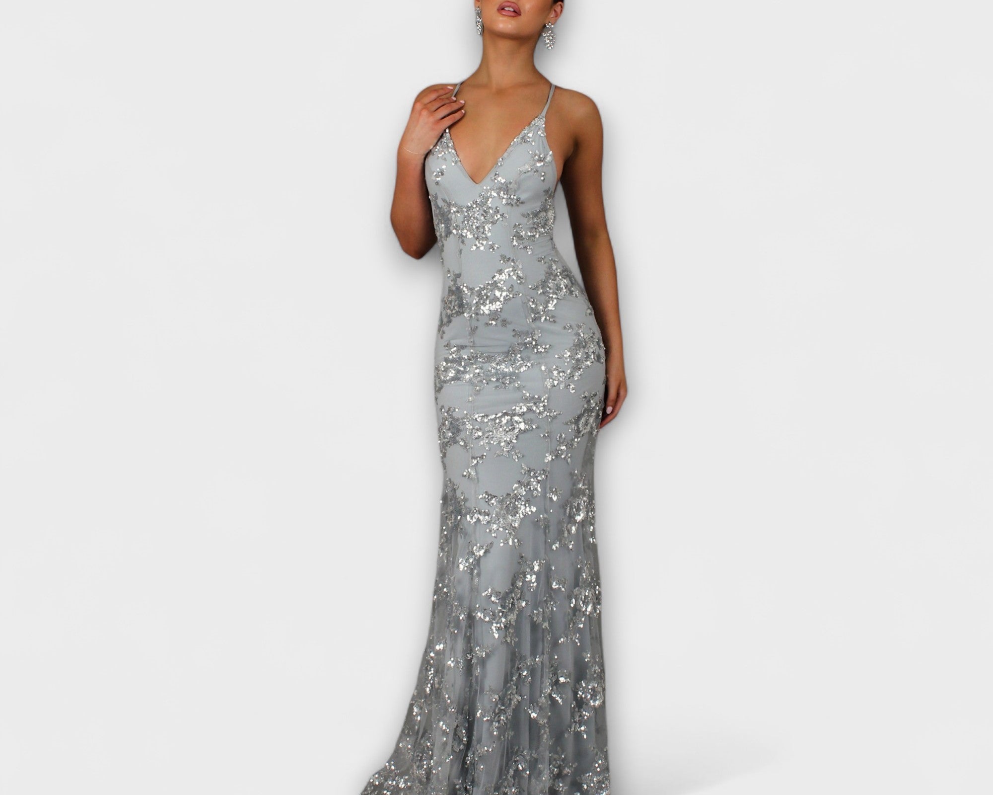 Zayla - Rückenfreies Maxikleid mit Pailletten-V-Ausschnitt