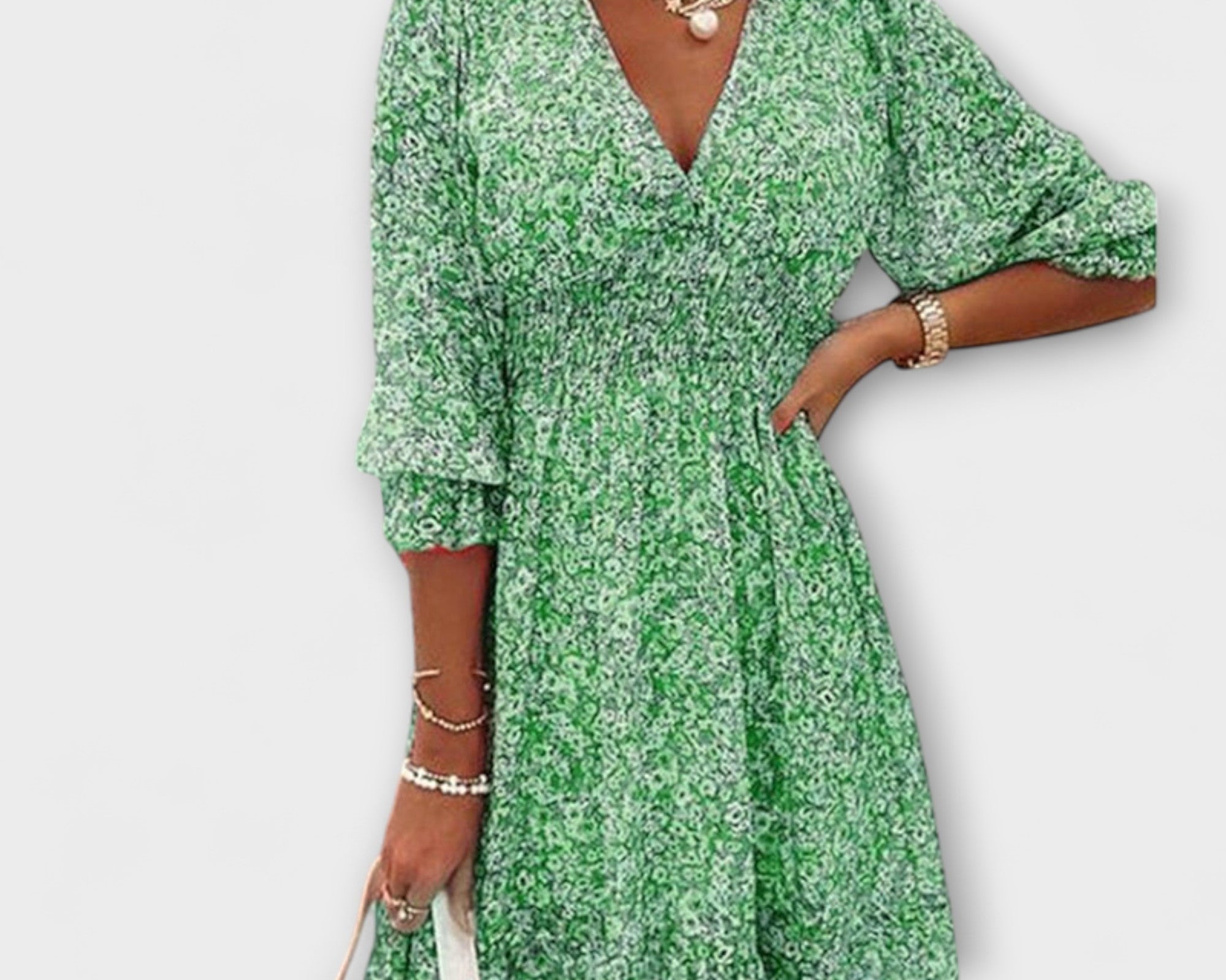 Blumiges Puffärmelkleid für Damen