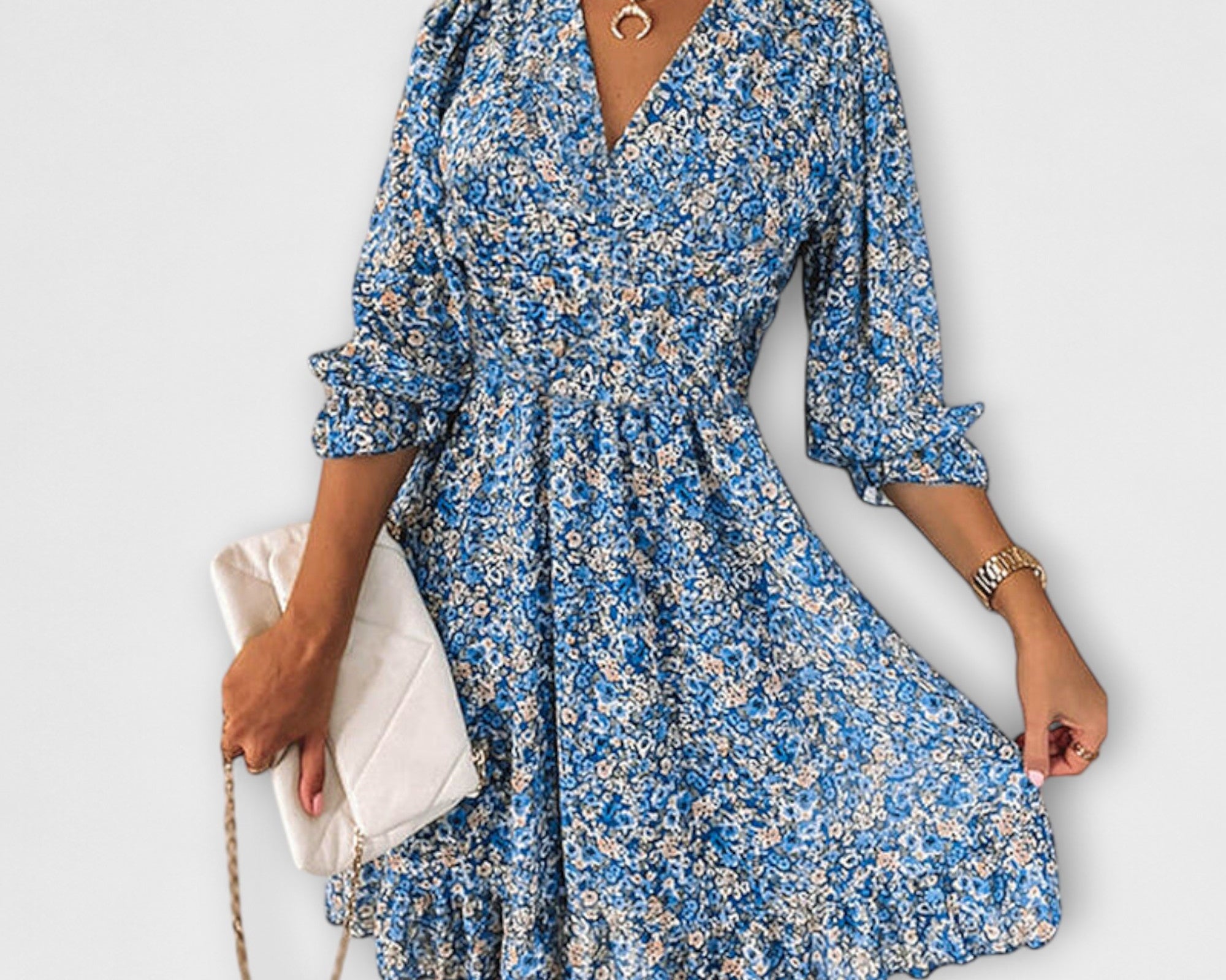 Blumiges Puffärmelkleid für Damen