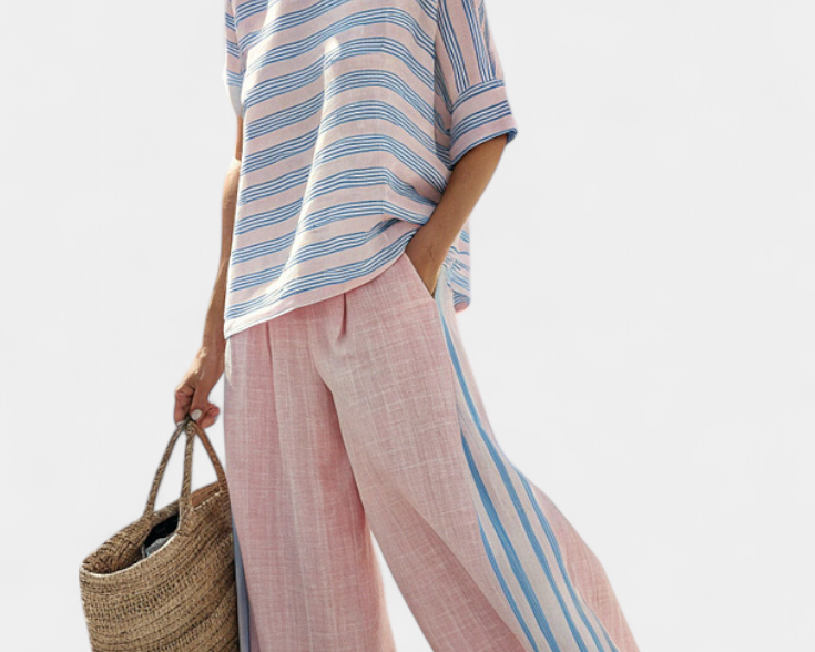 Cecília - Set aus Bambus-Leinen in Rosa