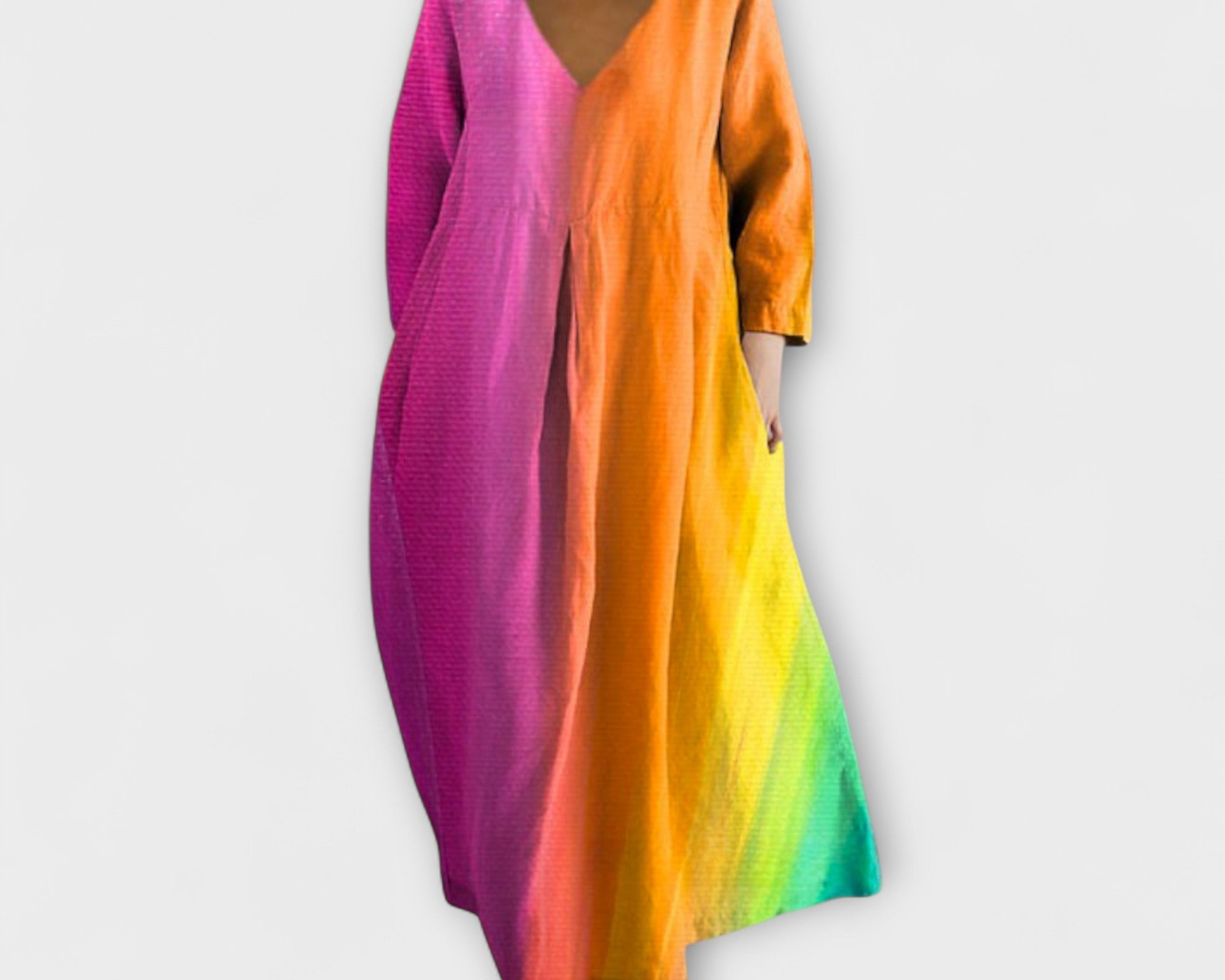 Fiona - Langes, farbenfrohes Kleid mit V-Ausschnitt