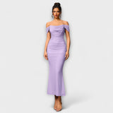 Ione - Off-Shoulder Raffung Bodycon Kleid