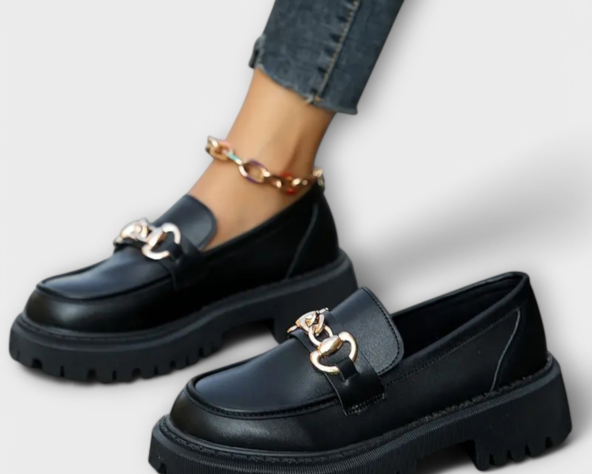 Trendige Damen Plateau Loafer mit Schnalle