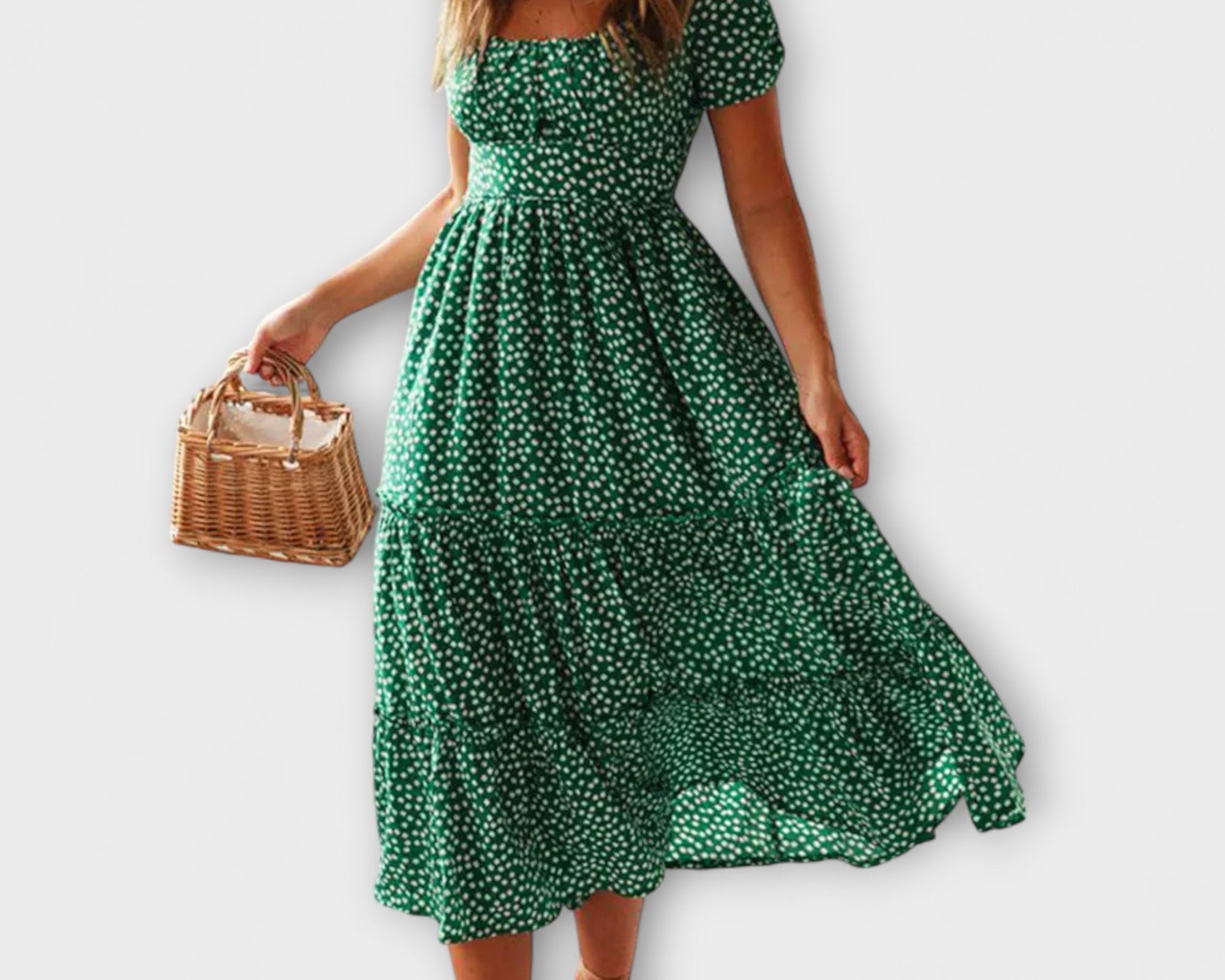 Vintage Blumenmuster Puffärmel Maxikleid