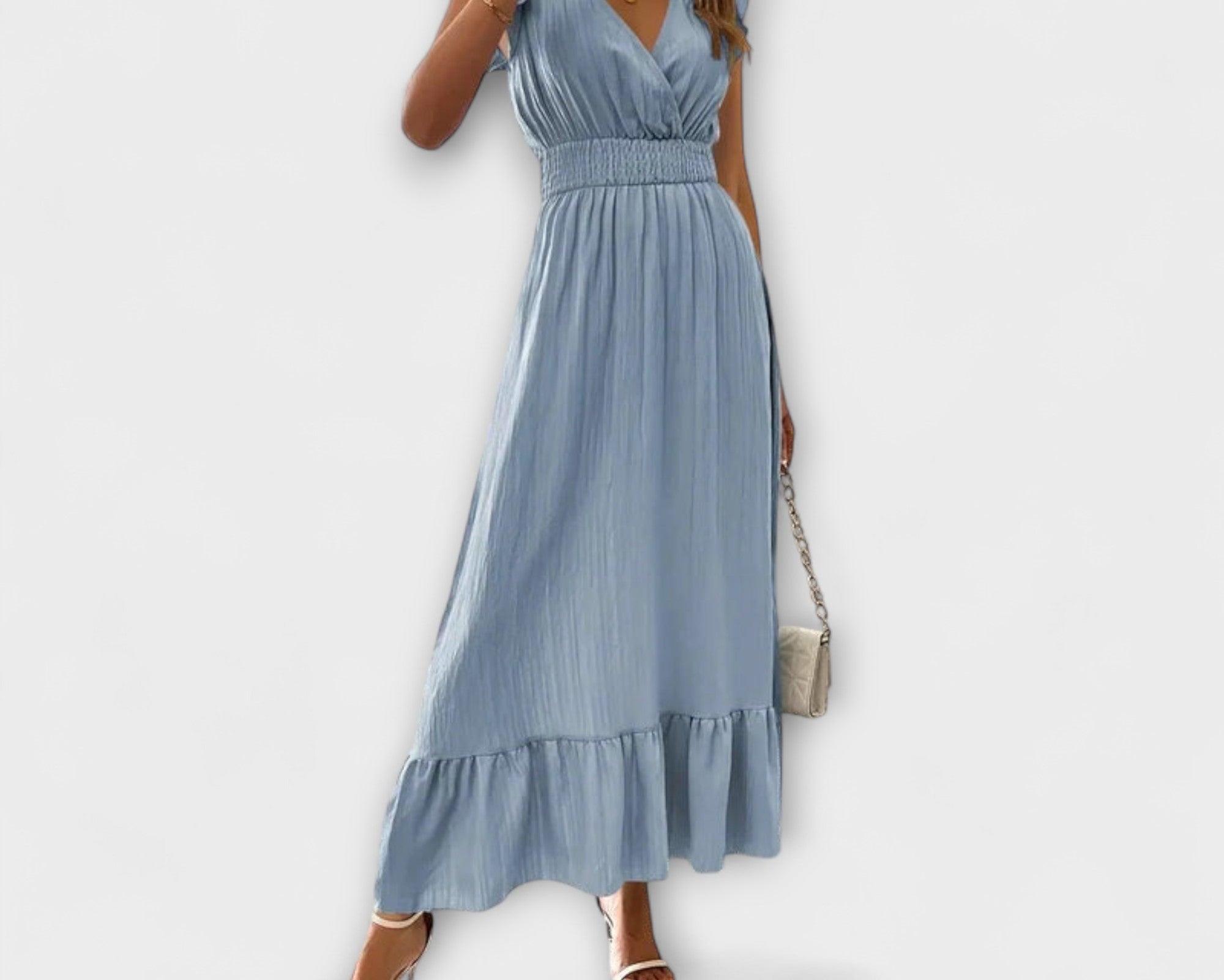 Poet - Maxikleid mit gerüschten Ärmeln und tiefem V-Ausschnitt
