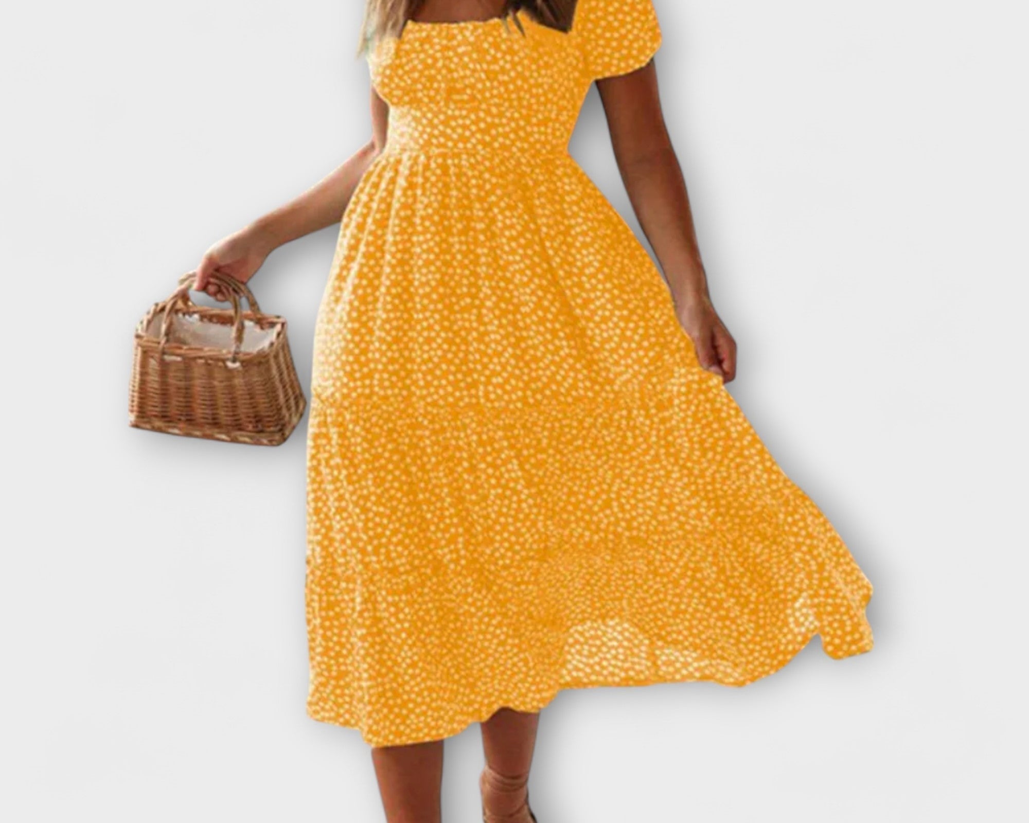 Vintage Blumenmuster Puffärmel Maxikleid