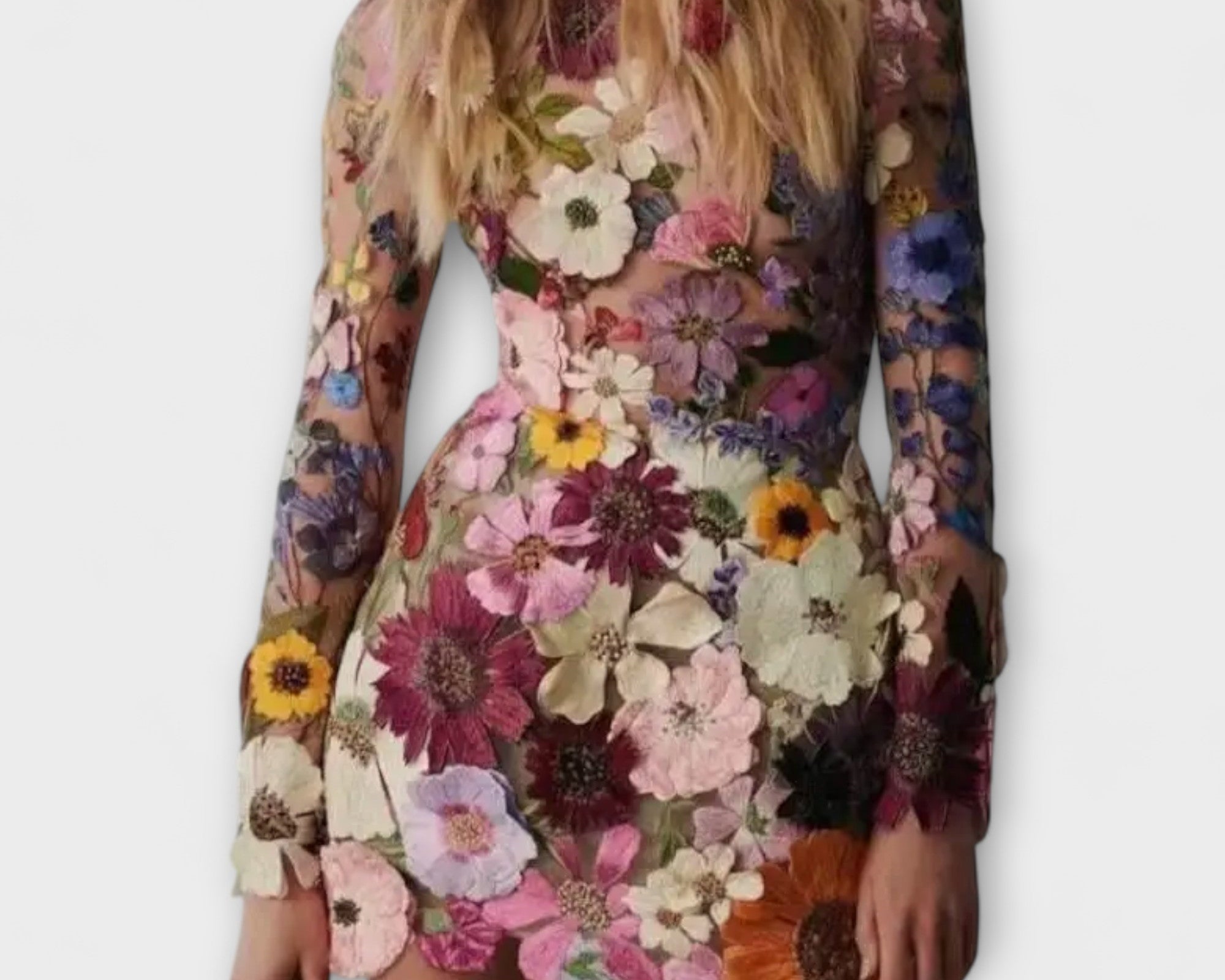Dolores - Kleid mit 3D-Blumenmuster
