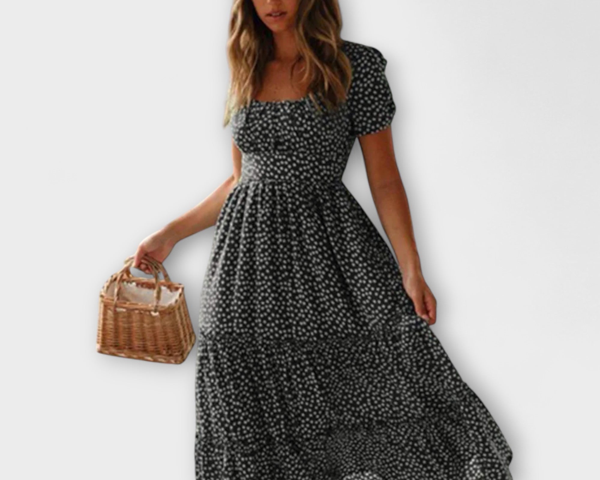 Vintage Blumenmuster Puffärmel Maxikleid