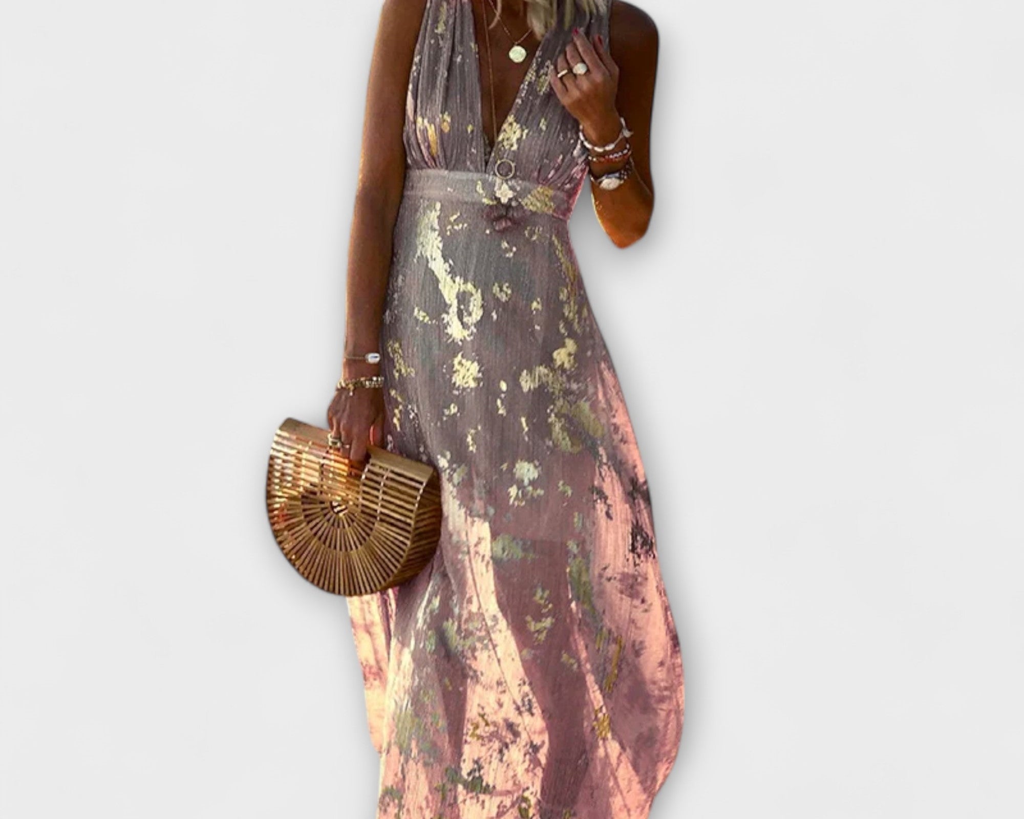 Fliessendes Kleid mit V-Ausschnitt und Pailletten-Details
