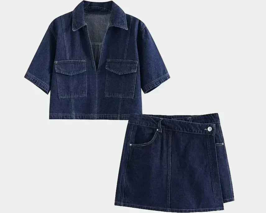 Jeans-Set mit V-Ausschnitt
