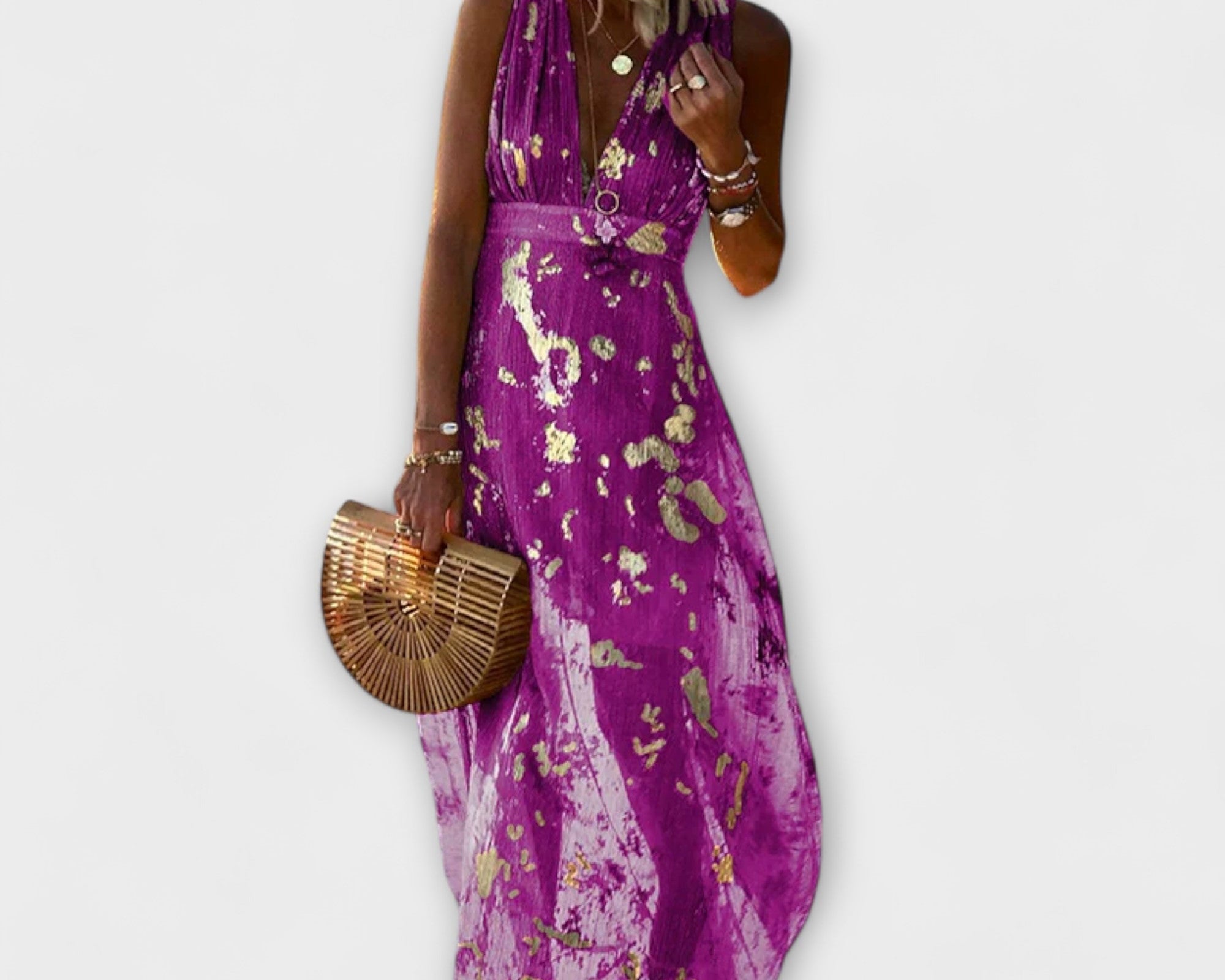 Fliessendes Kleid mit V-Ausschnitt und Pailletten-Details