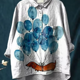 Seraina | Lässige Bluse mit kunstvollem Ballon- und Hundeprint