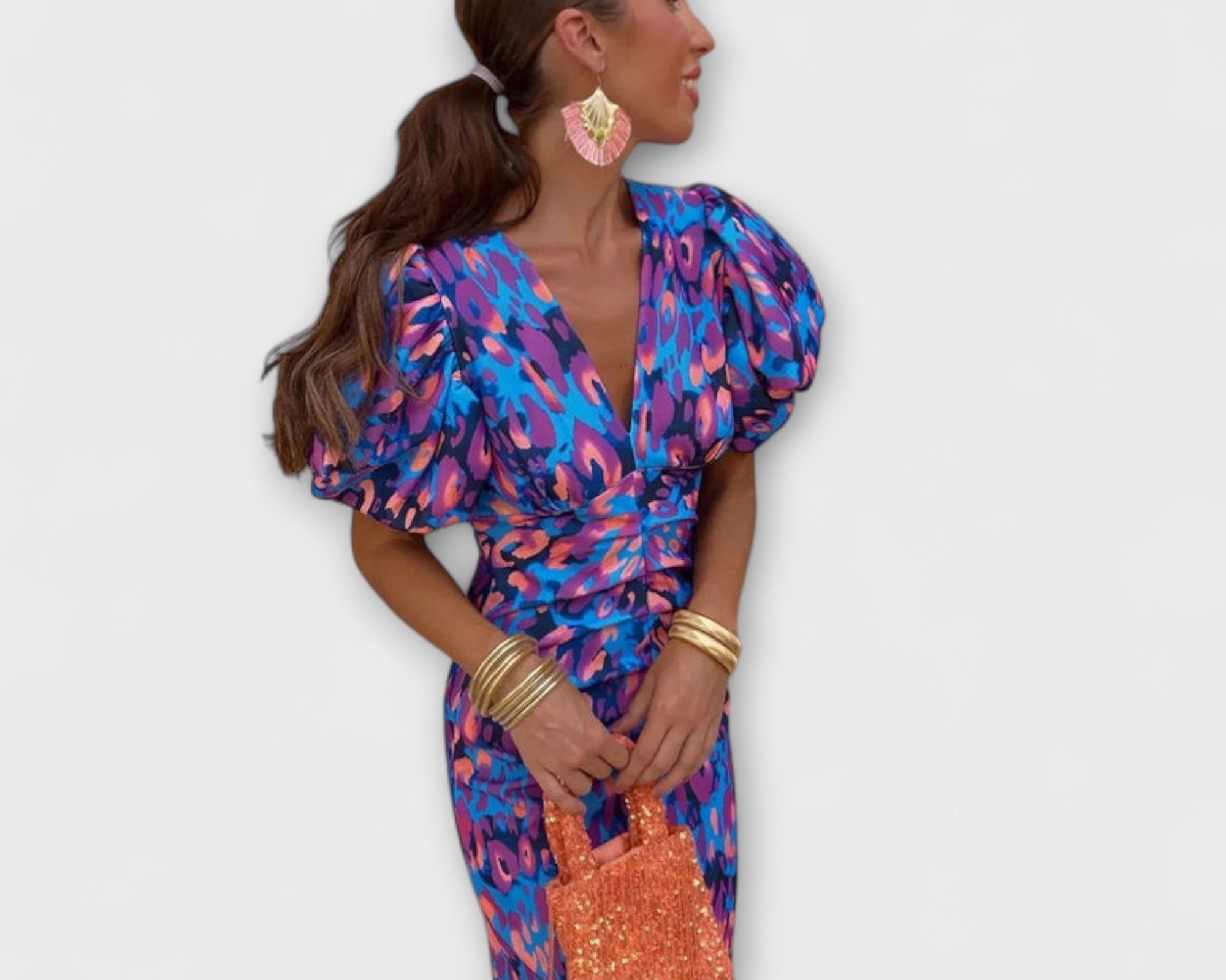 Simona - Elegantes Kleid mit V-Ausschnitt und Puffärmeln