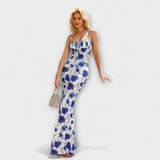 Thalia - Floral Print Prom Dress mit gebundenen Schulterträgern