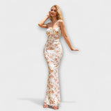 Thalia - Floral Print Prom Dress mit gebundenen Schulterträgern