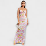 Thalia - Floral Print Prom Dress mit gebundenen Schulterträgern
