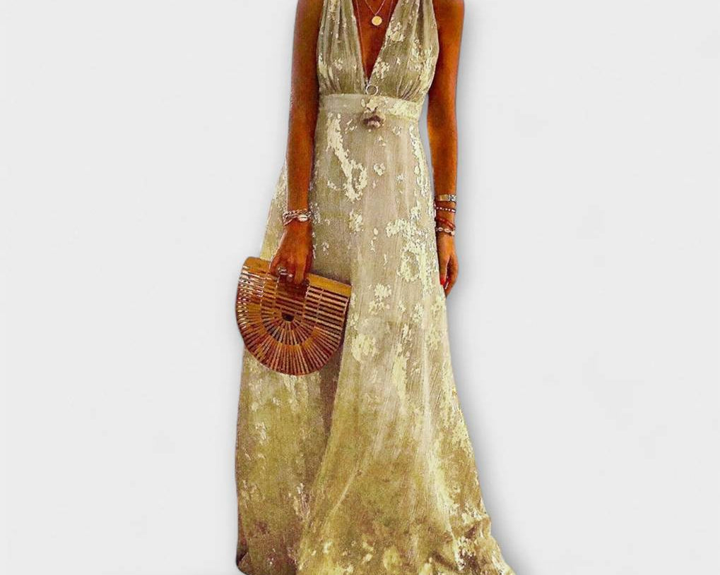 Fliessendes Kleid mit V-Ausschnitt und Pailletten-Details