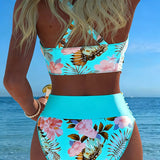 Bikini mit kontrastierendem Blumenmuster und Schlitz