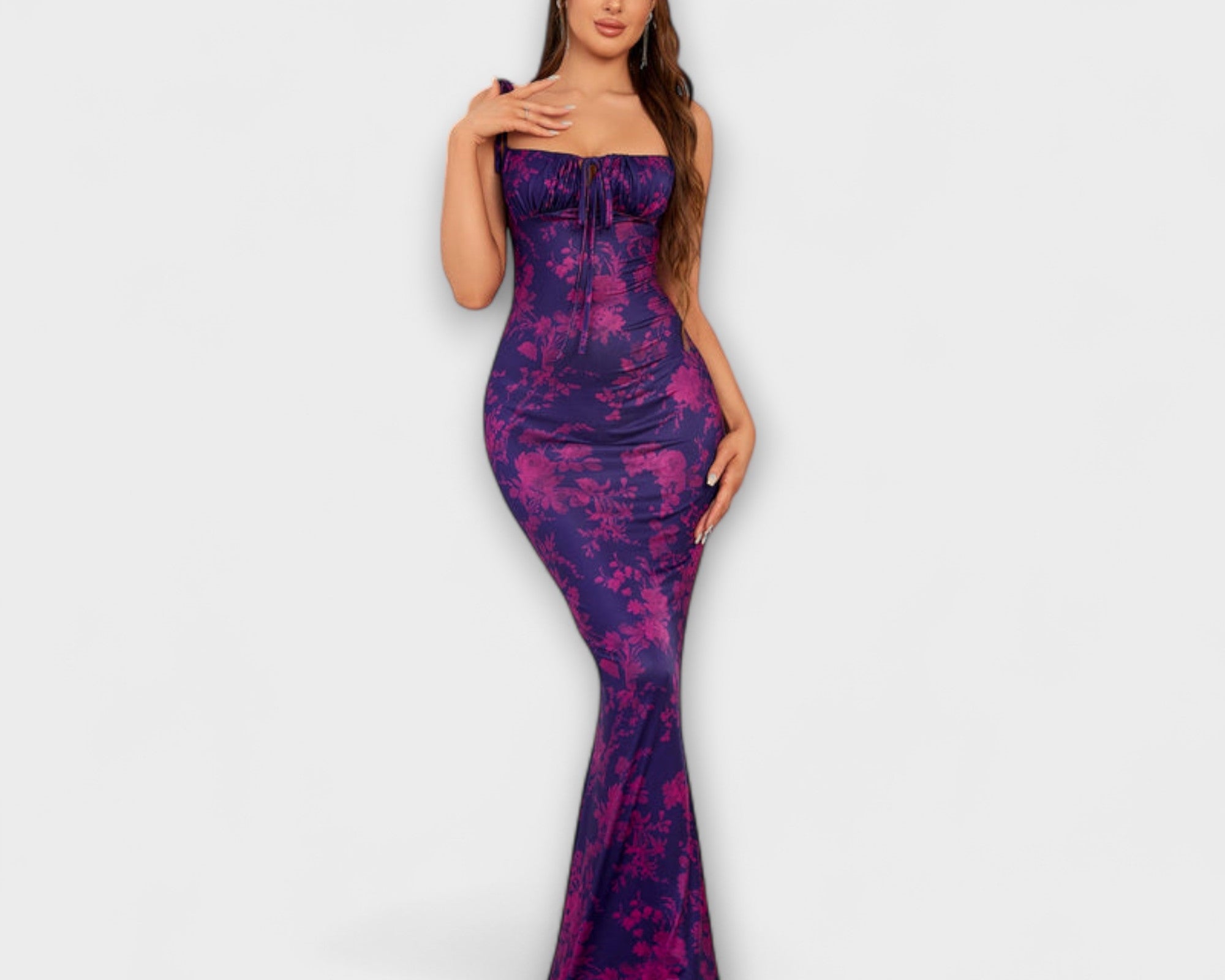 Thalia - Floral Print Prom Dress mit gebundenen Schulterträgern